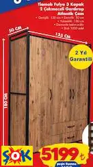 TİAMOB FULYA 3 KAPAK 2 ÇEKMECELİ GARDIROP ATLANTİK ÇAM